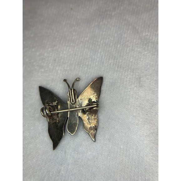 Vintage Mexico Abalone Shell Butterfly Pin Brooch STERLING SILVER 925 - Picture 3 of 4